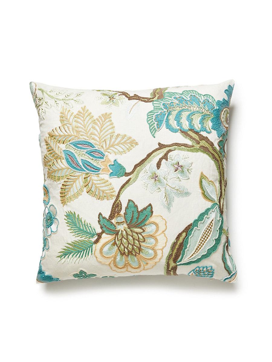 Scalamandre Hillside Crewel 22 X 22 - Celadon Decorative Pillow