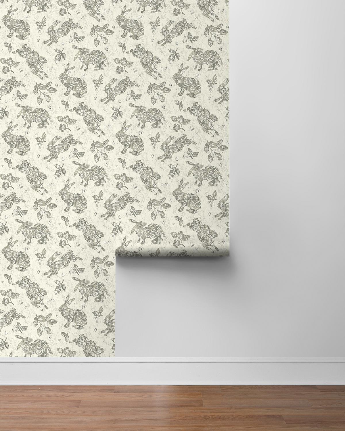 Surface Style Bunny Hop Pewter Wallpaper