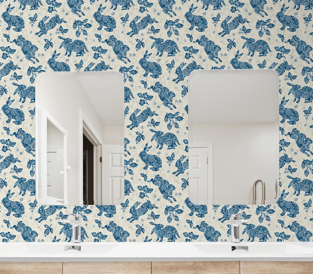 Surface Style Bunny Hop Porcelain Blue Wallpaper