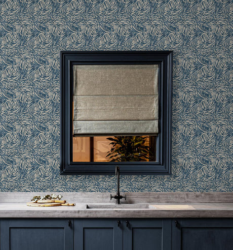 Tommy Bahama Zebra Leaf Indigo Wallpaper