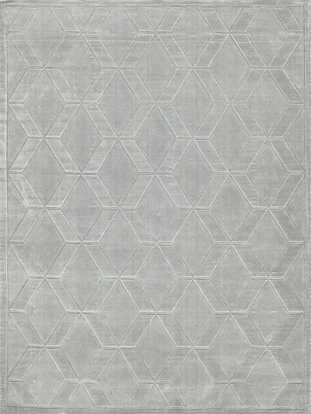 Exquisite Rugs Brunello Modern Handmade Shiny Nylon 6736 Light Silver 9' x 6' Area Rug