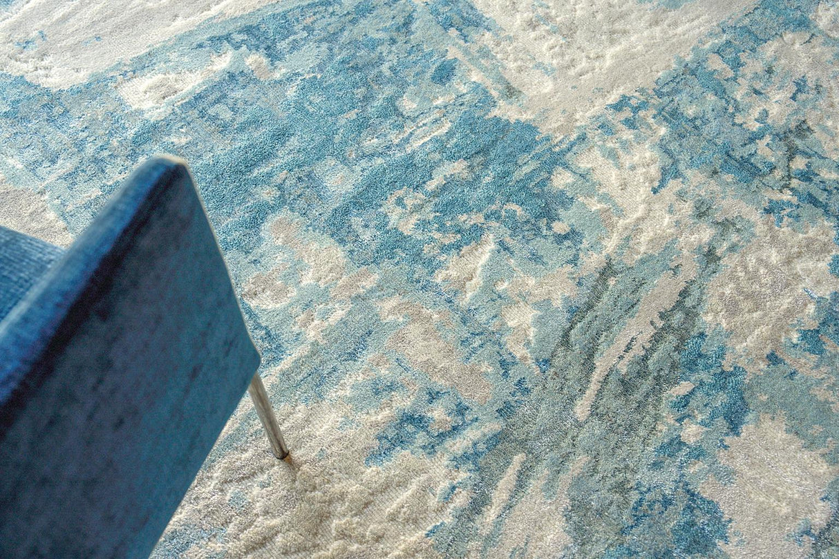 Exquisite Rugs Luxury Laureno Hand-knotted Bamboo Silk 6316 Ivoryl/Light Blue 8' x 10' Area Rug