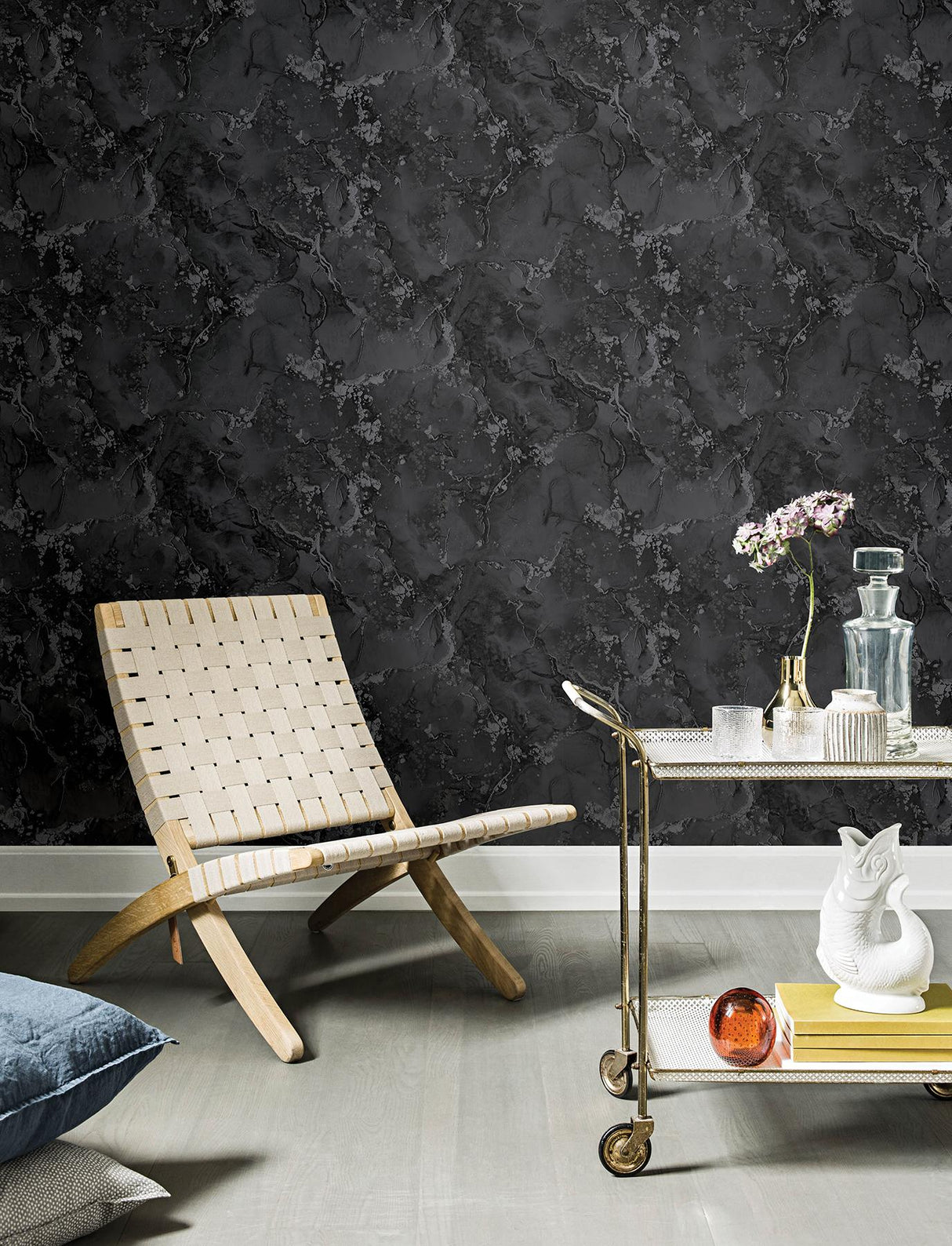 Brewster Home Fashions Grandin Black Marbled Wallpaper