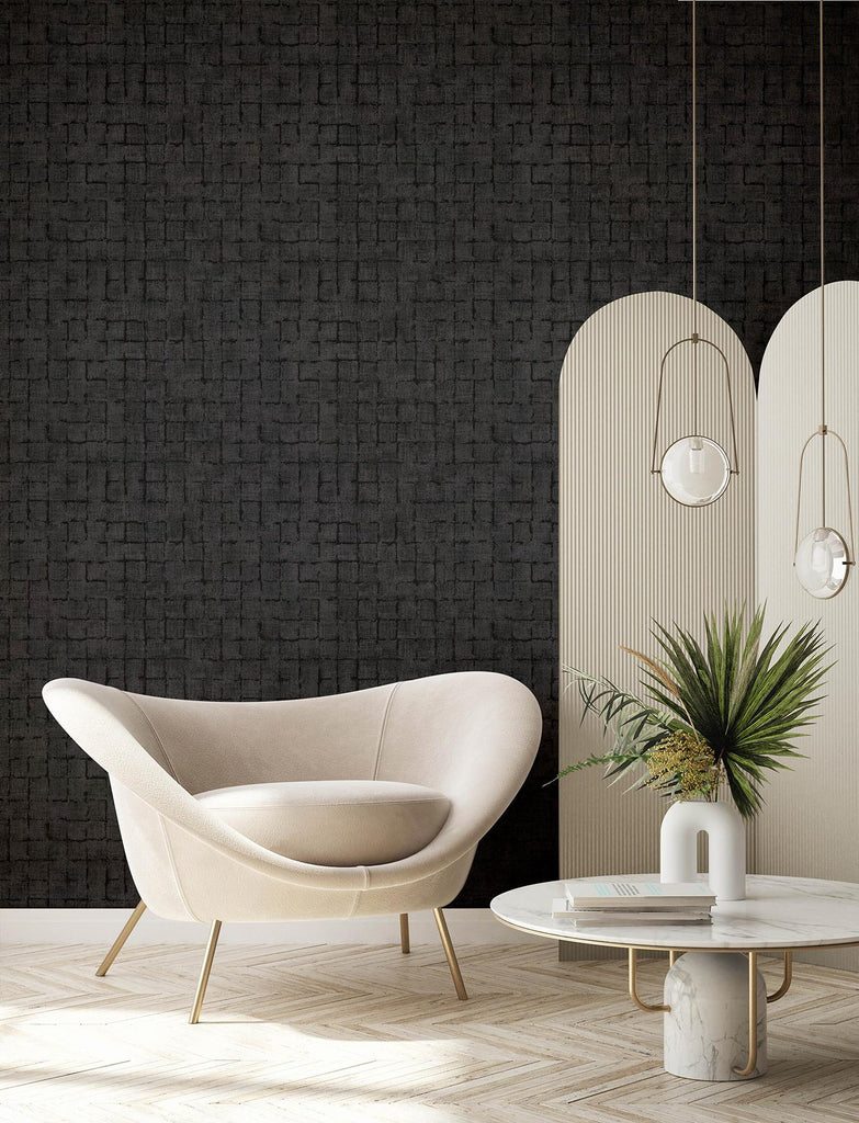 Brewster Home Fashions Blocks Charcoal Checkered Wallpaper
