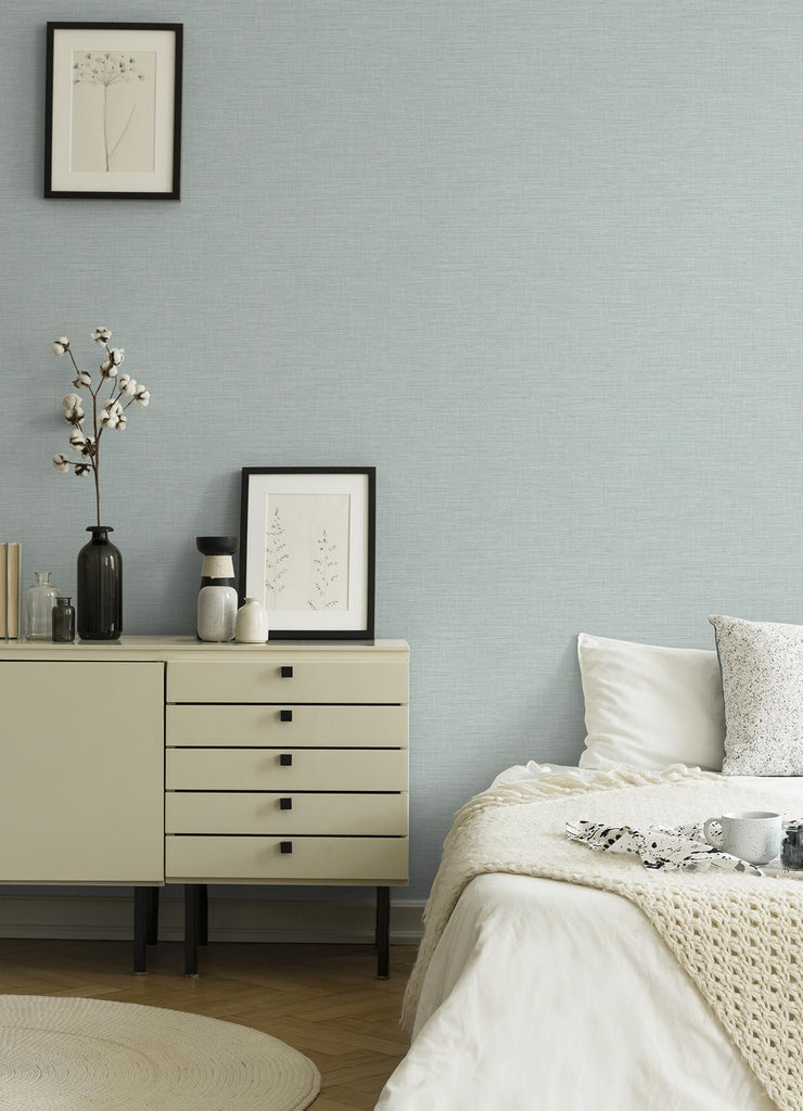 Brewster Home Fashions Exhale Light Blue Faux Grasscloth Wallpaper