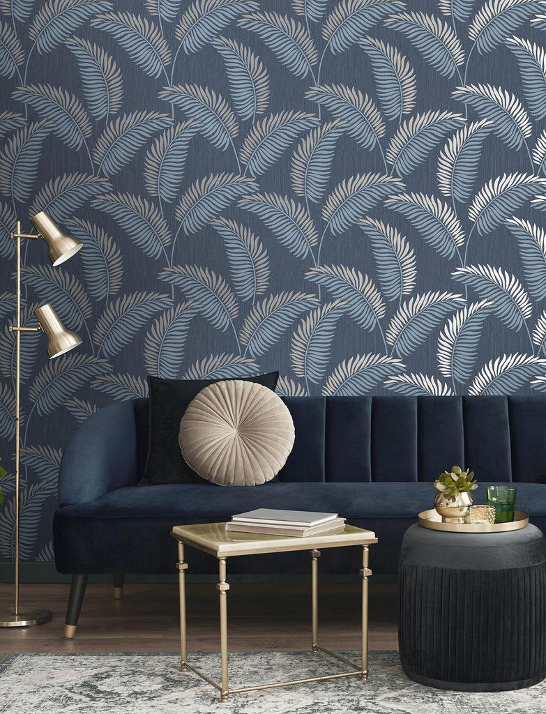 Brewster Home Fashions Leaf Navy Tropical Wallpaper