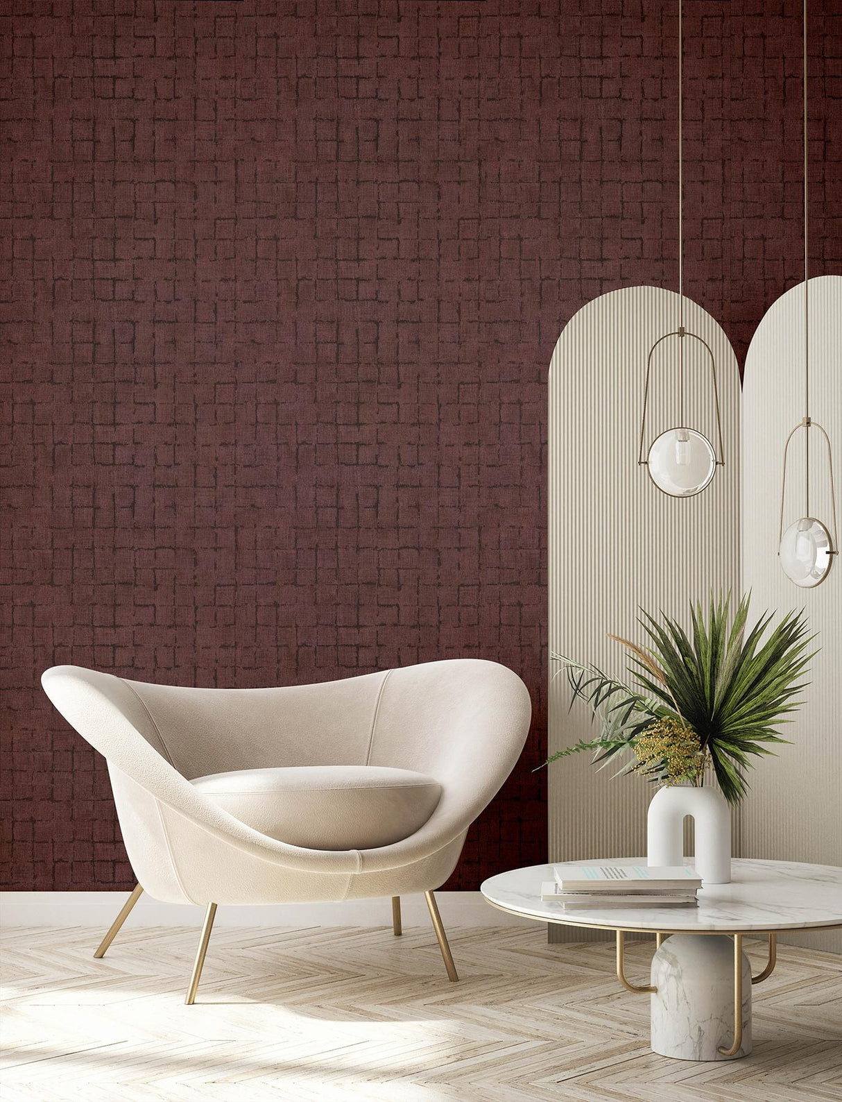 Brewster Home Fashions Blocks Burgundy Checkered Wallpaper