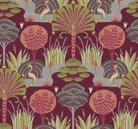 A-Street Prints Mandeville Raspberry Tropical Paradise Wallpaper by Scott Living
