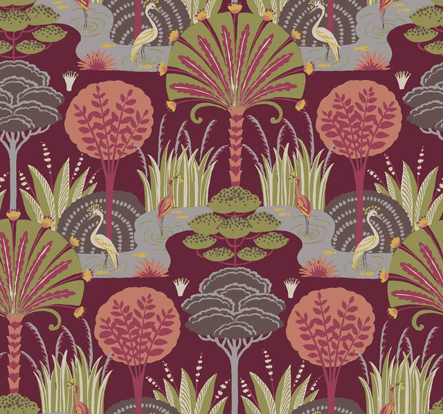 A-Street Prints Mandeville Raspberry Tropical Paradise Wallpaper by Scott Living