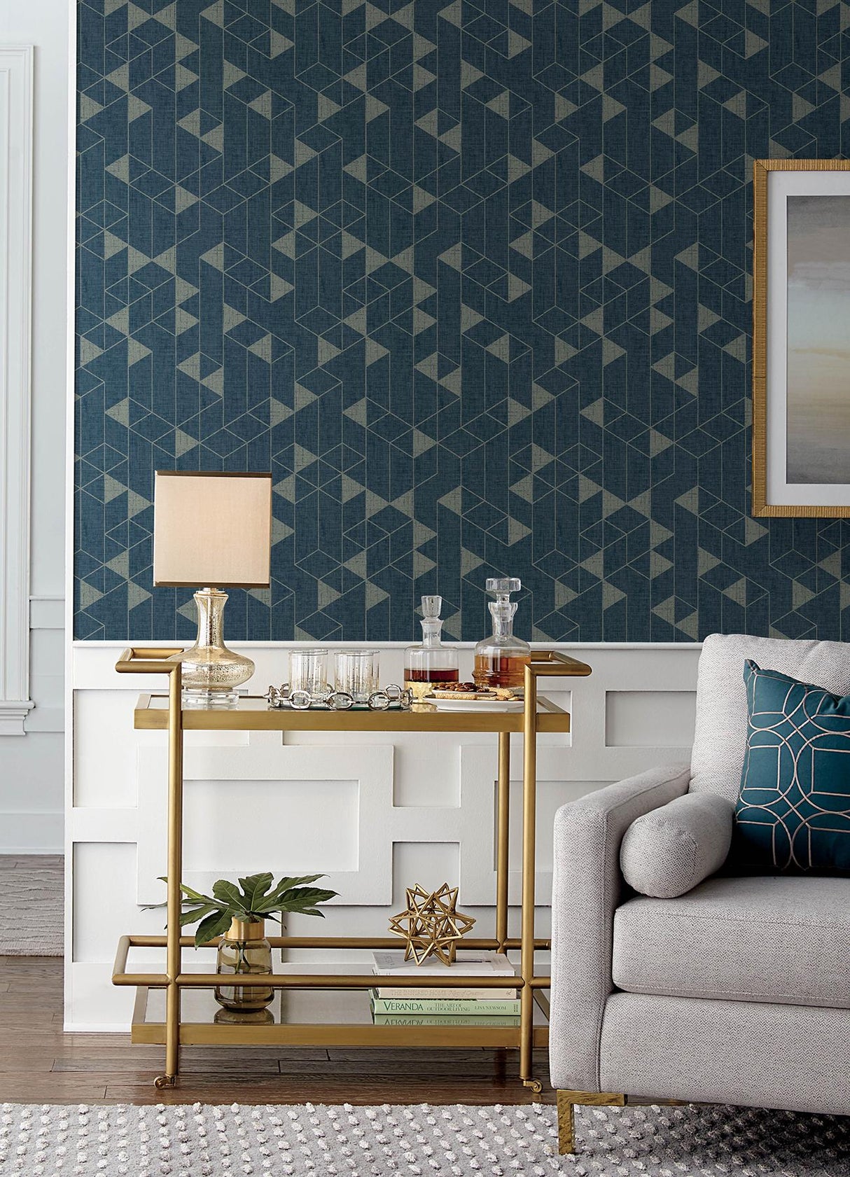 A-Street Prints Fairbank Navy Linen Geometric Wallpaper by Scott Living