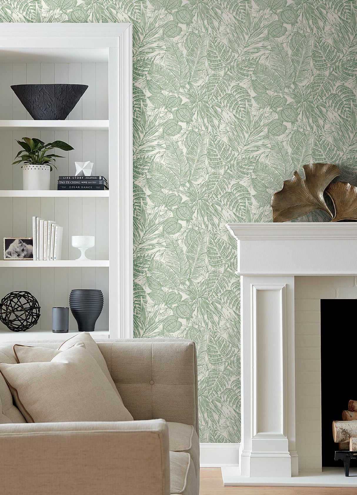 A-Street Prints Brentwood Green Palm Leaves Wallpaper by Scott Living