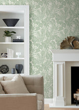 A-Street Prints Brentwood Green Palm Leaves Wallpaper by Scott Living