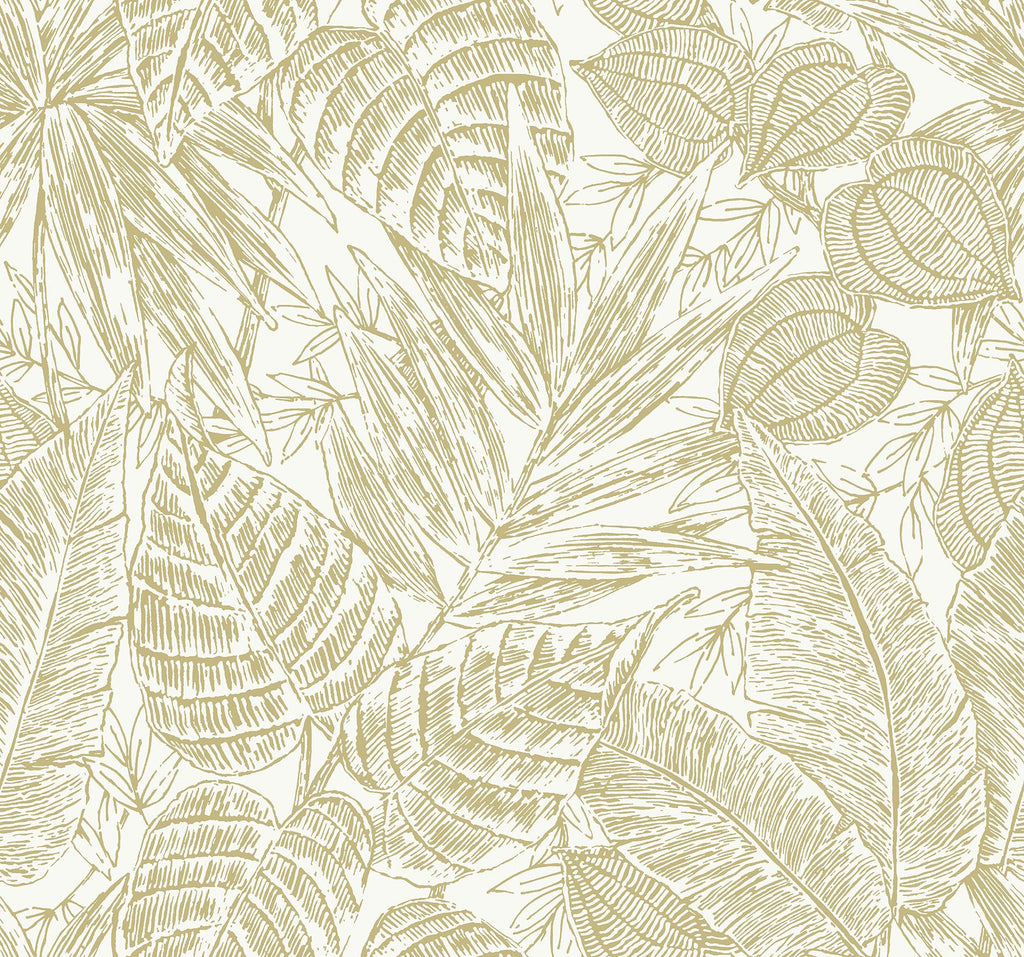 A-Street Prints Brentwood Yellow Palm Leaves Wallpaper by Scott Living
