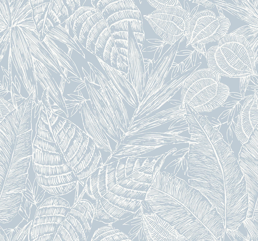 A-Street Prints Brentwood Sky Blue Palm Leaves Wallpaper by Scott Living