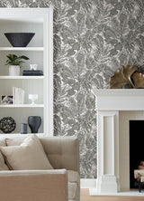 A-Street Prints Brentwood Black Palm Leaves Wallpaper by Scott Living