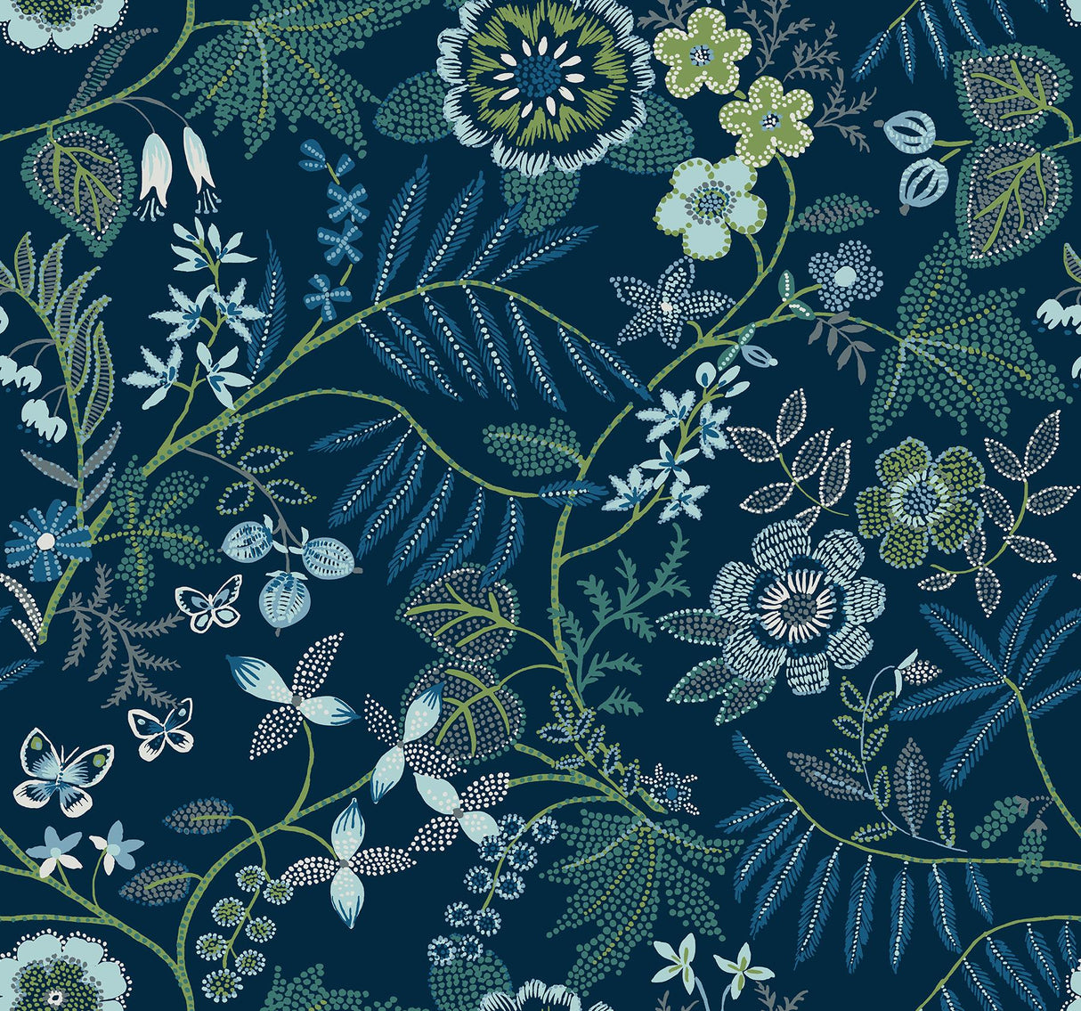 A-Street Prints Marilyn Dark Blue Floral Trail Wallpaper by Scott Living