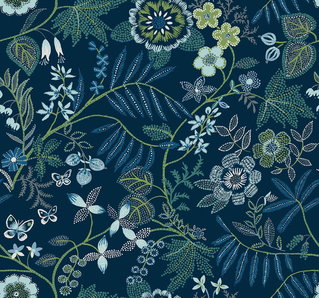 A-Street Prints Marilyn Dark Blue Floral Trail Wallpaper by Scott Living