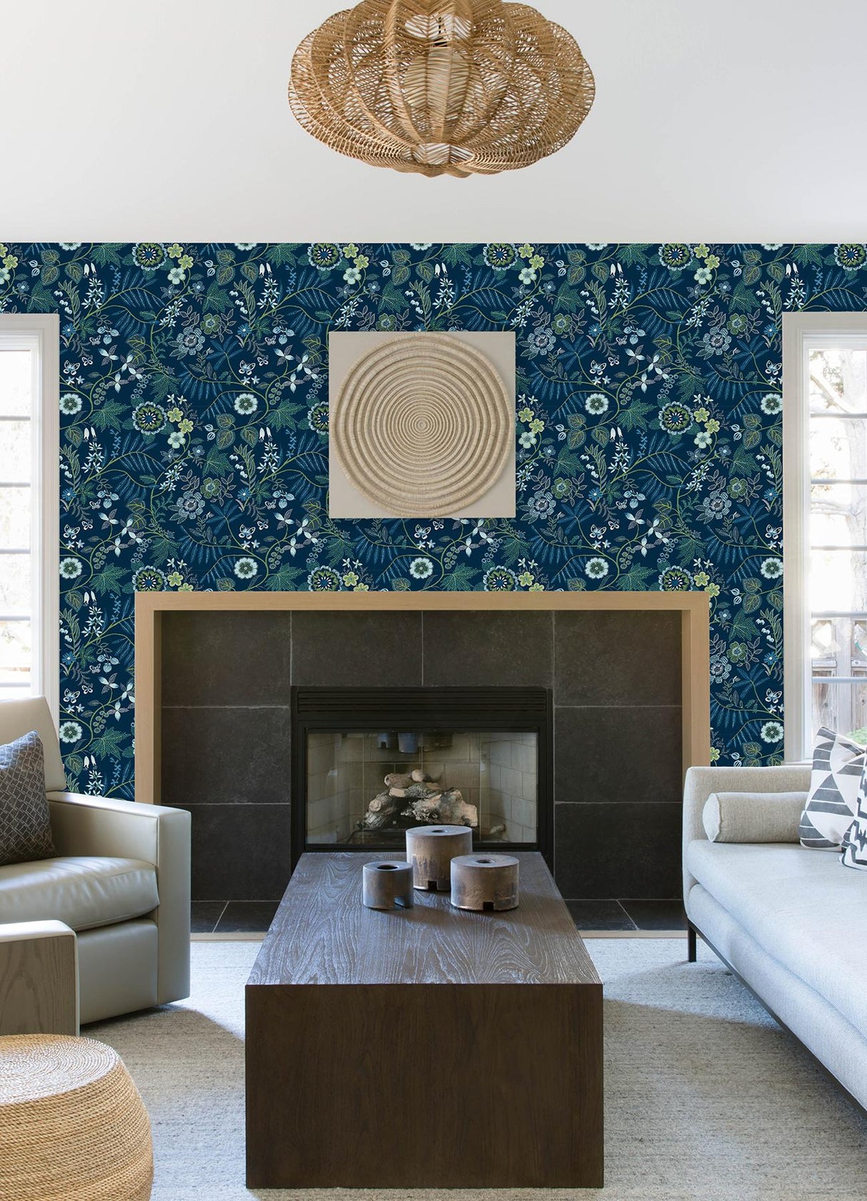 A-Street Prints Marilyn Dark Blue Floral Trail Wallpaper by Scott Living