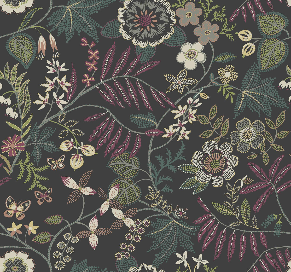 A-Street Prints Marilyn Black Floral Trail Wallpaper by Scott Living