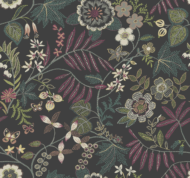 A-Street Prints Marilyn Black Floral Trail Wallpaper by Scott Living
