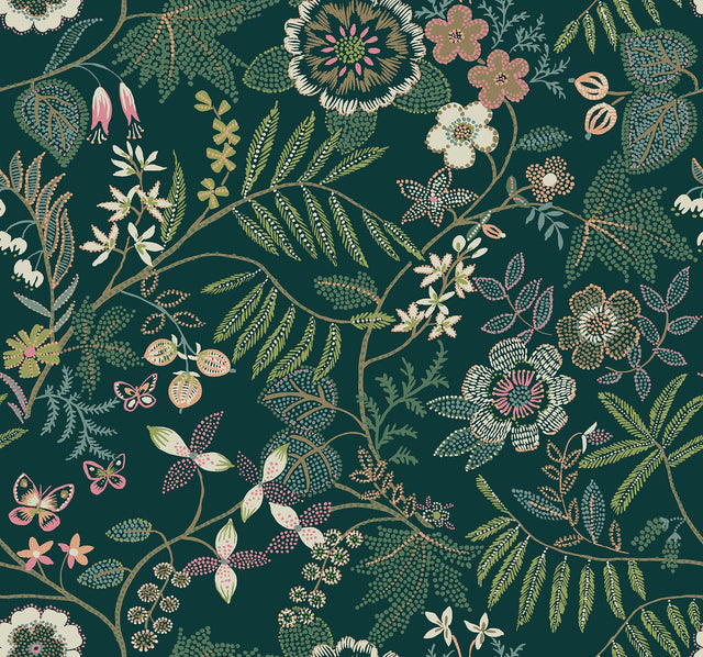 A-Street Prints Marilyn Green Floral Trail Wallpaper by Scott Living