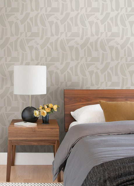A-Street Prints Carter Cream Geometric Flock Wallpaper by Scott Living
