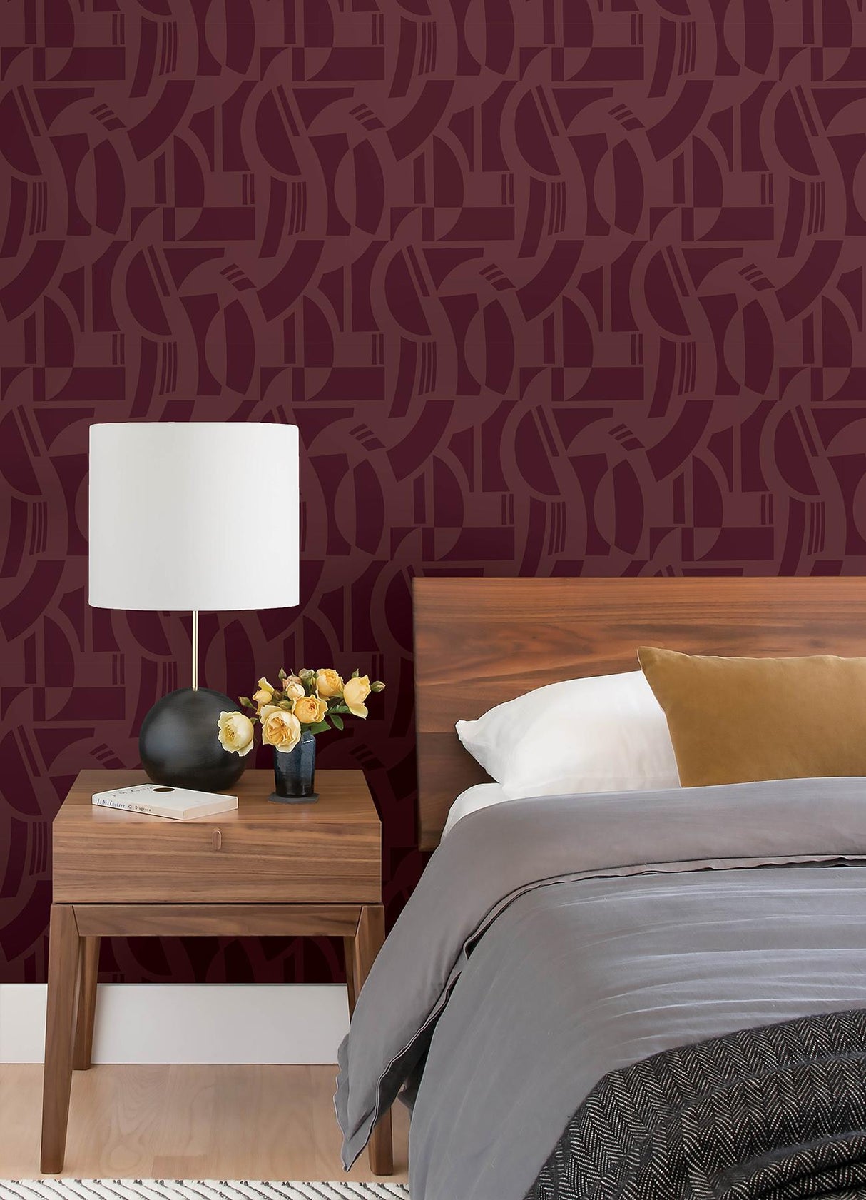A-Street Prints Carter Burgundy Geometric Flock Wallpaper by Scott Living