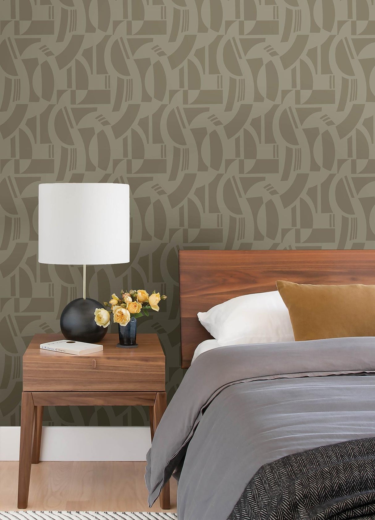 A-Street Prints Carter Light Brown Geometric Flock Wallpaper by Scott Living