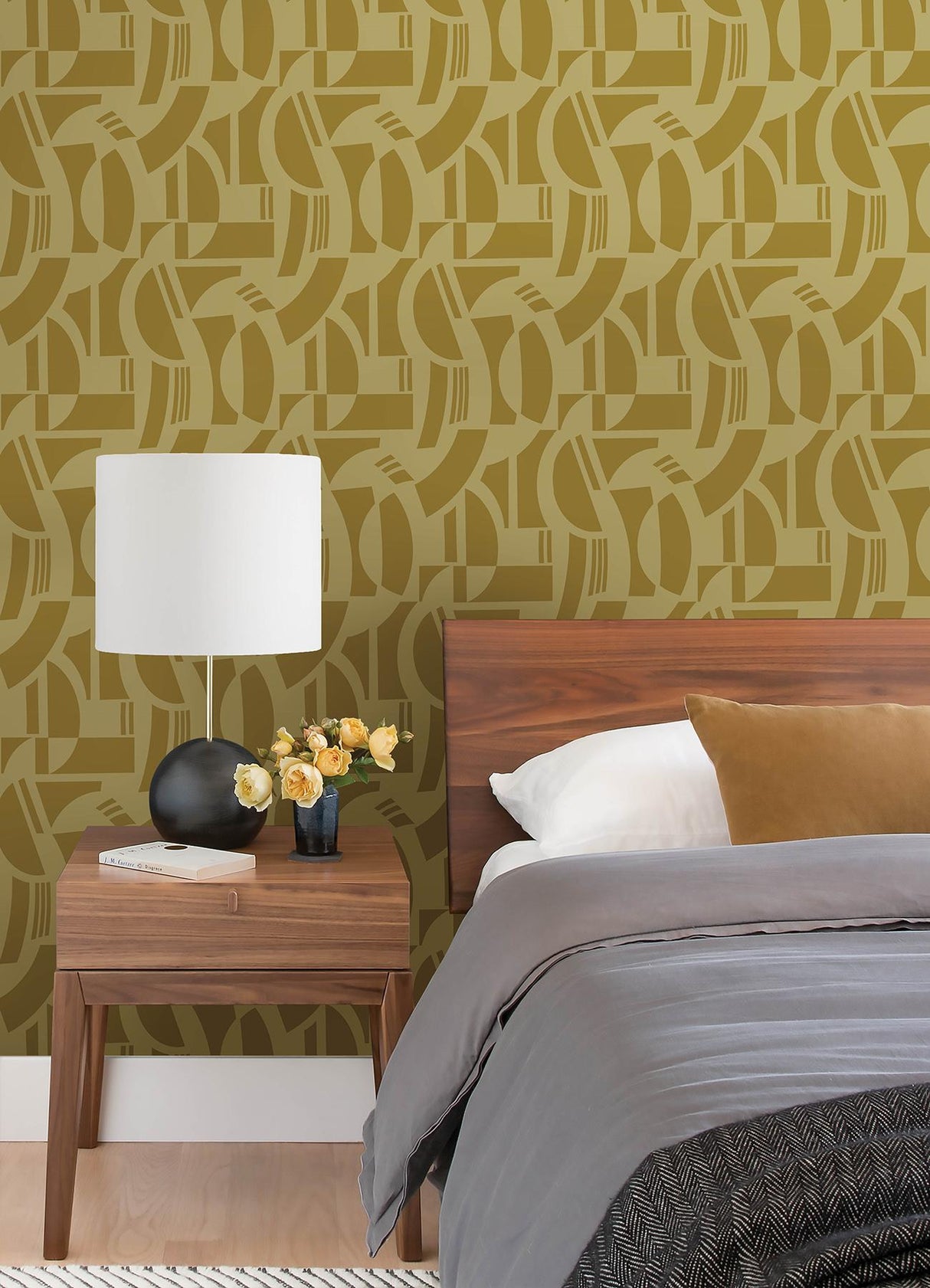 A-Street Prints Carter Gold Geometric Flock Wallpaper by Scott Living