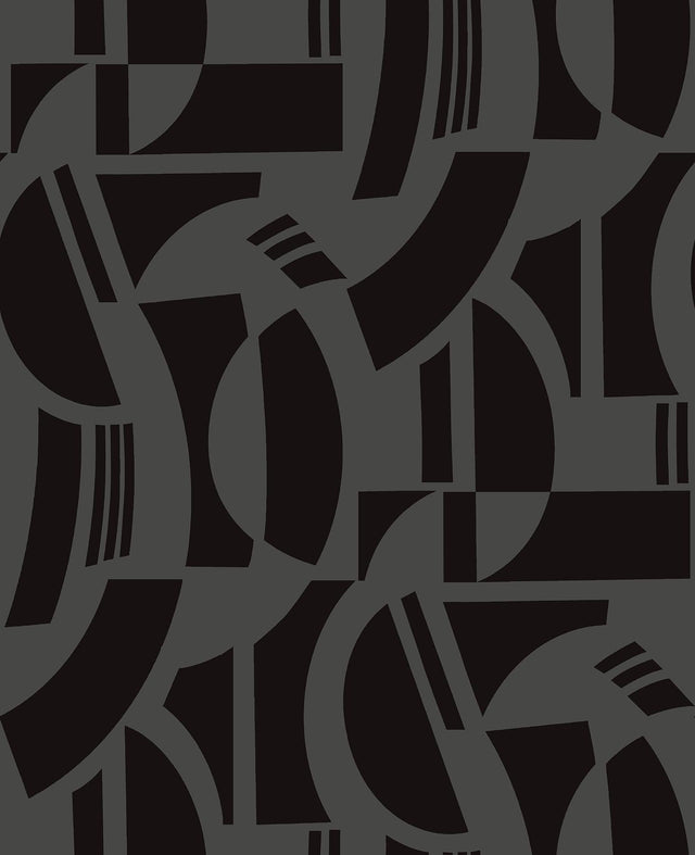 A-Street Prints Carter Black Geometric Flock Wallpaper by Scott Living