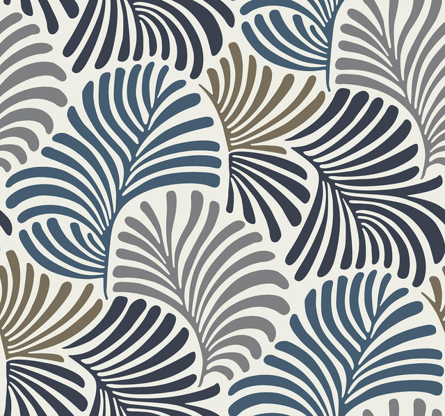 A-Street Prints Trousdale Dark Blue Fanning Flora Wallpaper by Scott Living