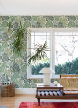 A-Street Prints Trousdale Green Fanning Flora Wallpaper by Scott Living