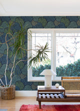 A-Street Prints Trousdale Navy Fanning Flora Wallpaper by Scott Living