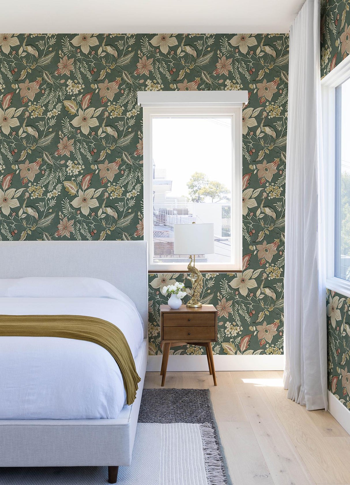 A-Street Prints Crestwood Sea Green Crowned Crane Wallpaper by Scott Living