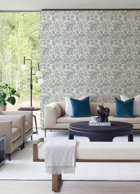 A-Street Prints Culver Slate Jacobean Wallpaper by Scott Living