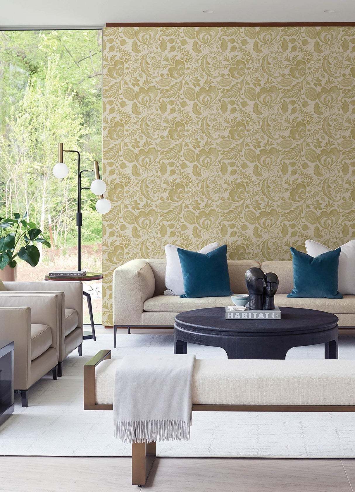 A-Street Prints Culver Mustard Jacobean Wallpaper by Scott Living