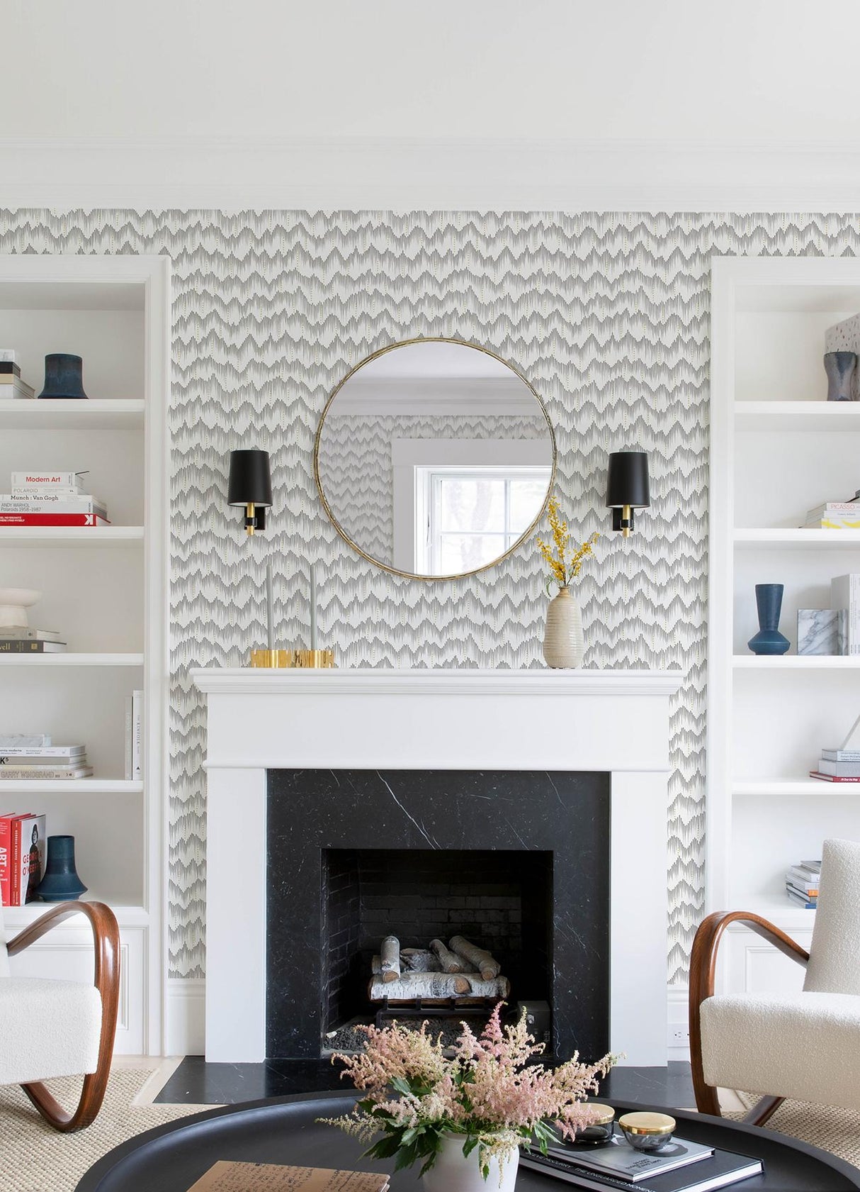 A-Street Prints Holmby Grey Brushstroke Zigzag Wallpaper by Scott Living