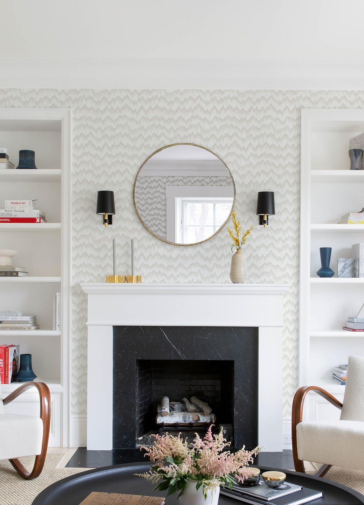 A-Street Prints Holmby Bone Brushstroke Zigzag Wallpaper by Scott Living