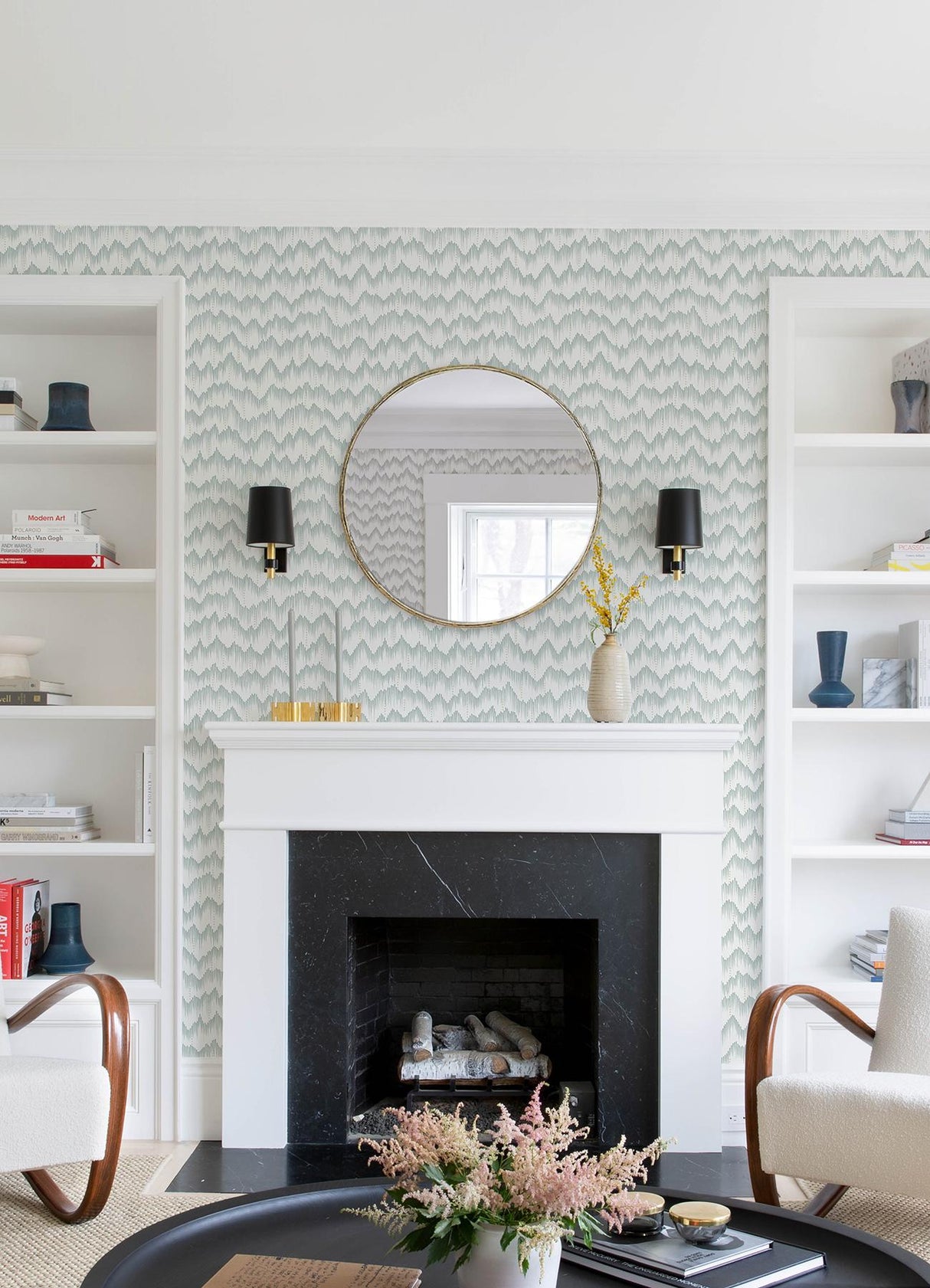 A-Street Prints Holmby Seafoam Brushstroke Zigzag Wallpaper by Scott Living