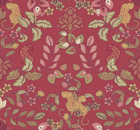 A-Street Prints Getty Raspberry Jungle Damask Wallpaper by Scott Living