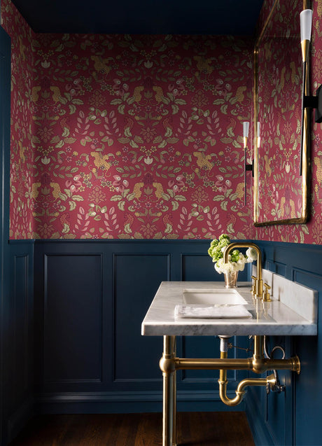 A-Street Prints Getty Raspberry Jungle Damask Wallpaper by Scott Living