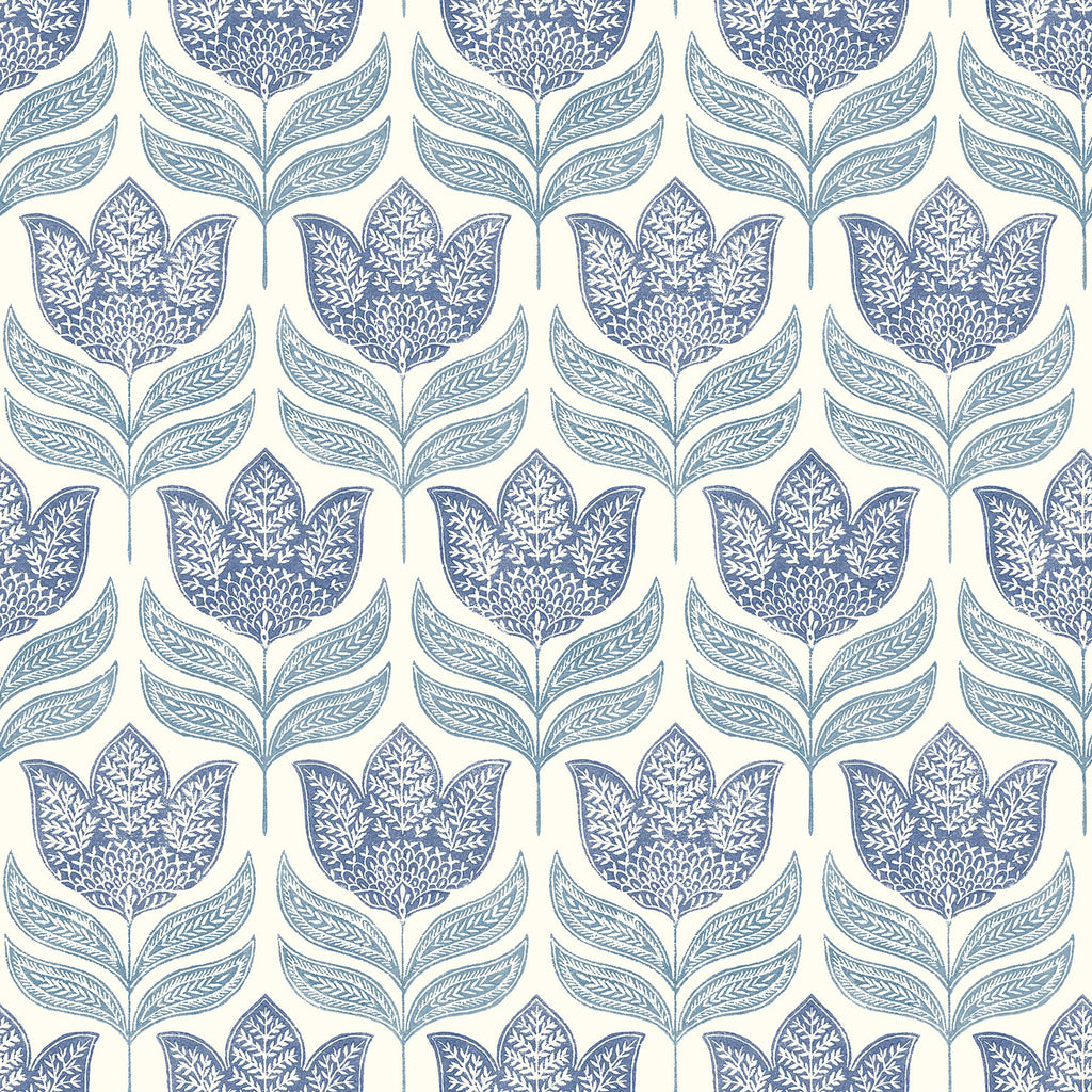 Brewster Home Fashions Cathal Blue Tulip Block Print Wallpaper