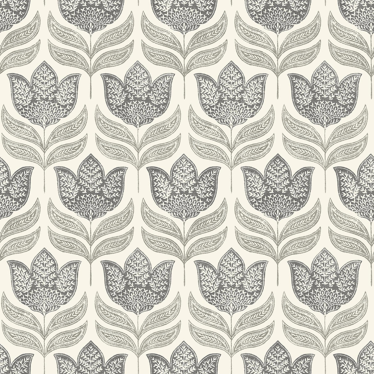 Brewster Home Fashions Cathal Charcoal Tulip Block Print Wallpaper