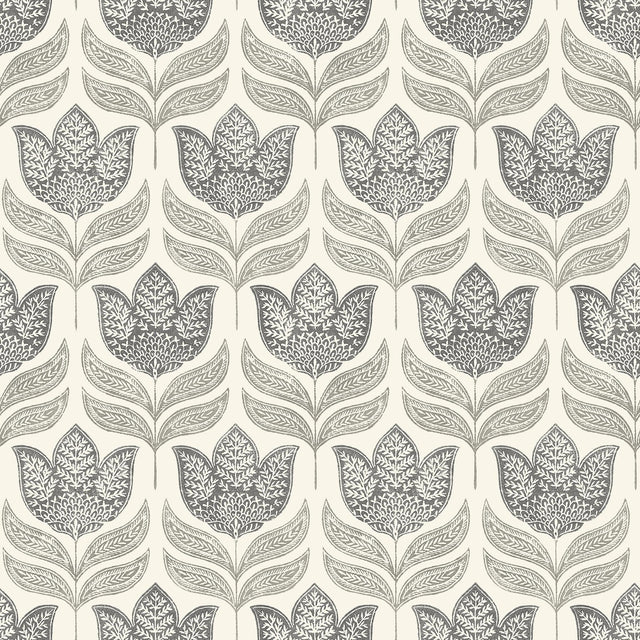 Brewster Home Fashions Cathal Charcoal Tulip Block Print Wallpaper