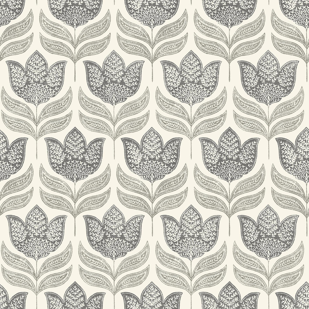 Brewster Home Fashions Cathal Charcoal Tulip Block Print Wallpaper