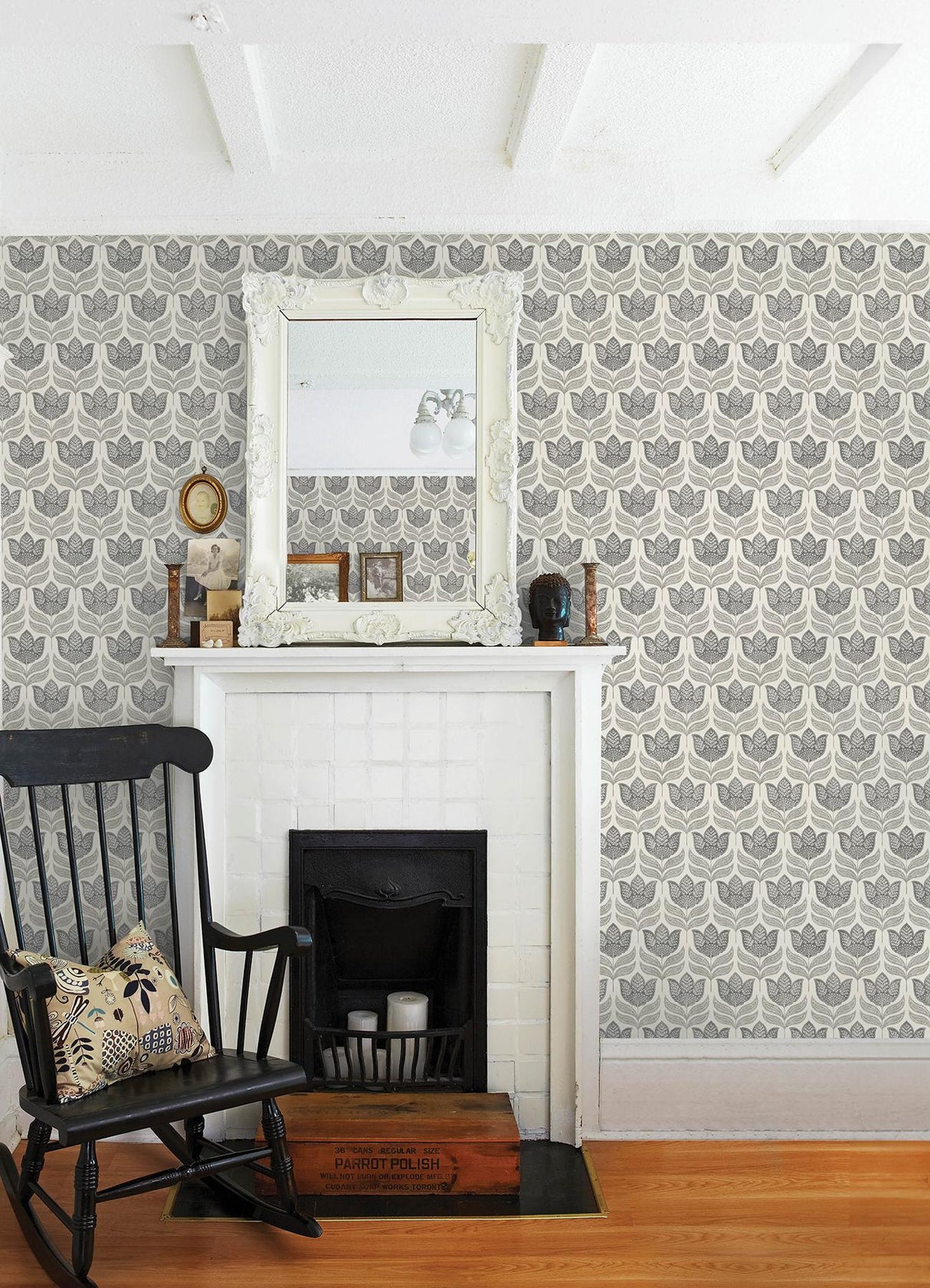Brewster Home Fashions Cathal Charcoal Tulip Block Print Wallpaper
