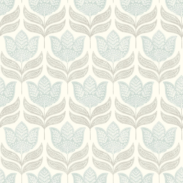 Brewster Home Fashions Cathal Aqua Tulip Block Print Wallpaper