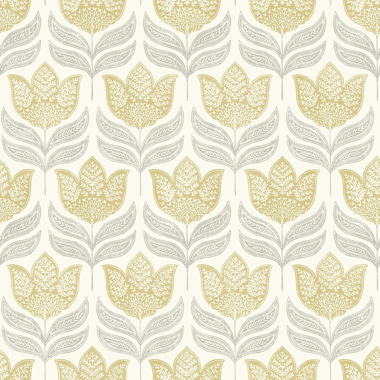 Brewster Home Fashions Cathal Mustard Tulip Block Print Wallpaper