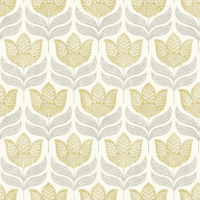 Brewster Home Fashions Cathal Mustard Tulip Block Print Wallpaper