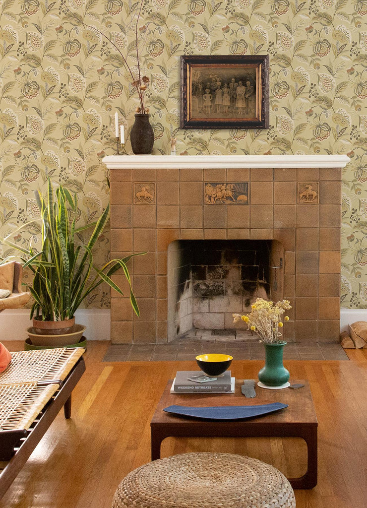 Brewster Home Fashions Bohemian Mustard Jacobean Wallpaper